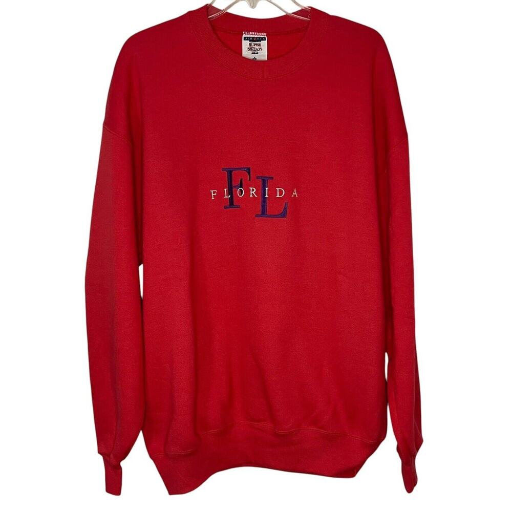 Jerzees Sweater XL Vintage Florida Spellout Embroidered State Location Crewneck